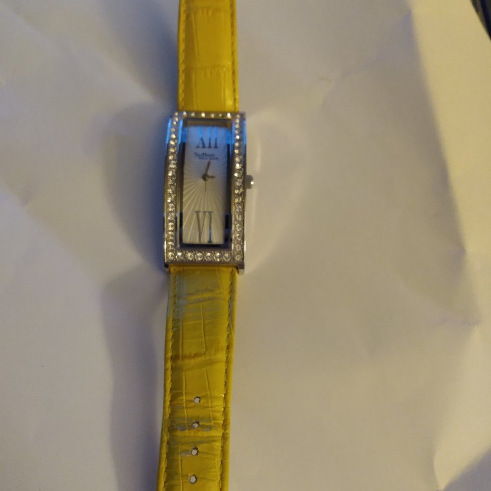 Sutton of New York Rectangle Narrow Watch with Yellow leather band Women's Watch